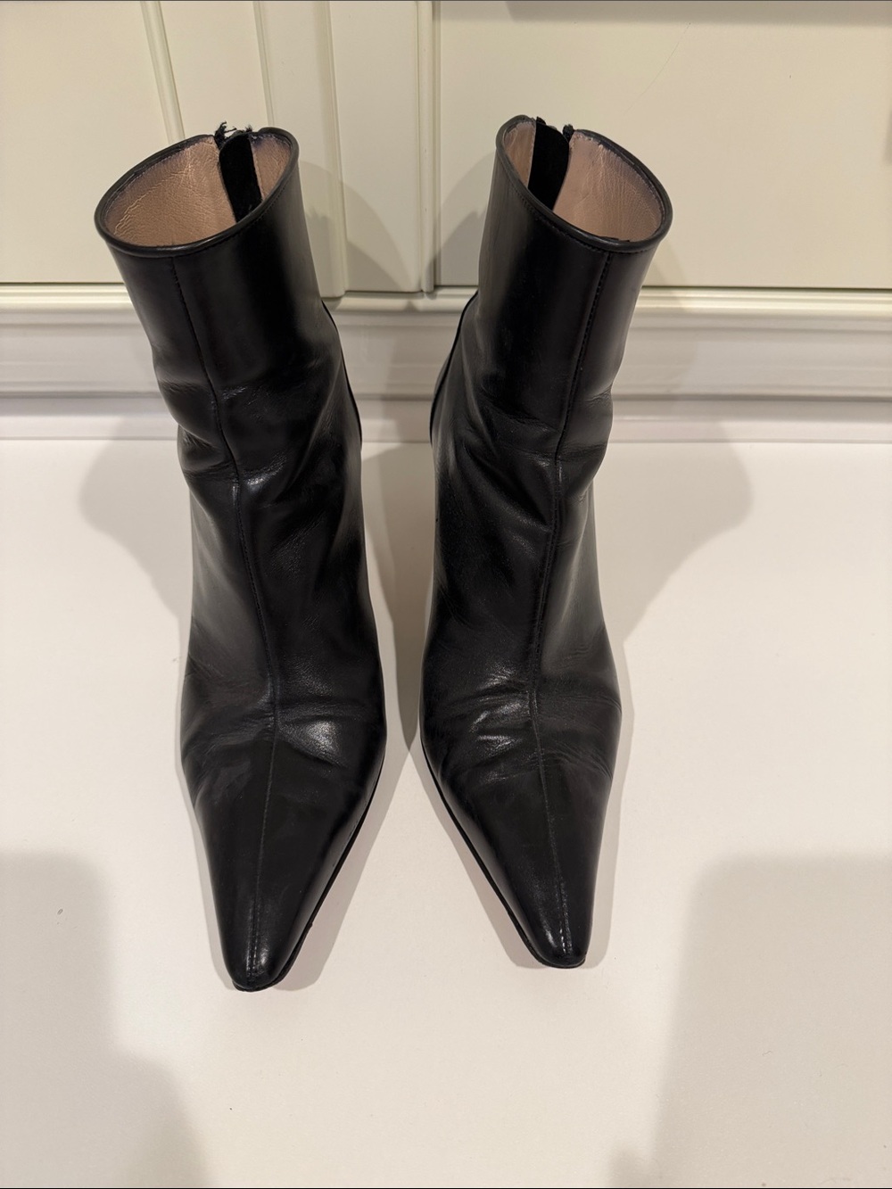 Manolo Blahnik Black Pointed Toe Leather Ankle Boots